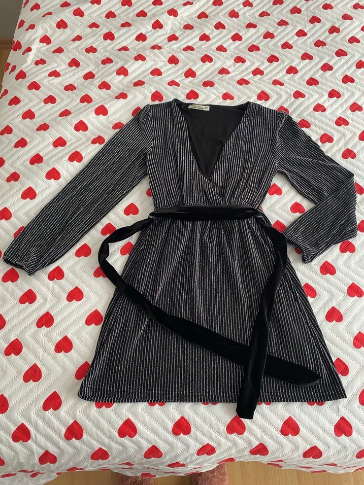 V Yaka Pilili Strappy Gri Abiye Elbise - Görsel 2