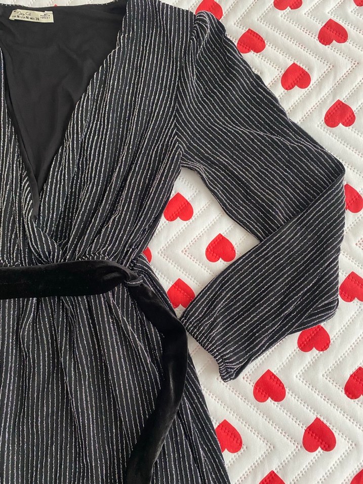 V Yaka Pilili Strappy Gri Abiye Elbise - Görsel 5