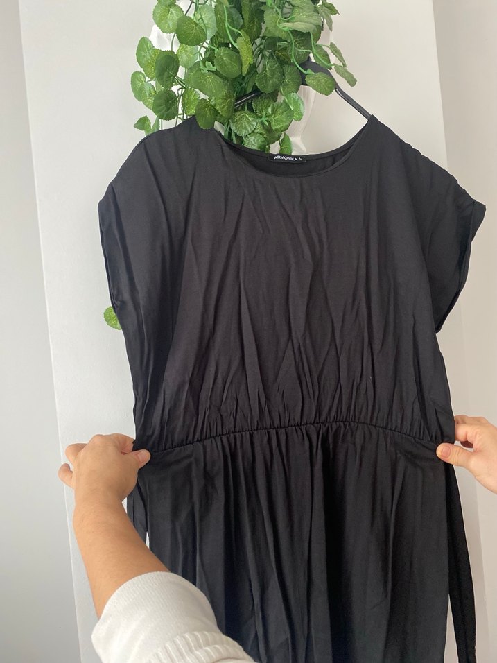 Siyah Keten Salaş Uzun Elbise - Görsel 3