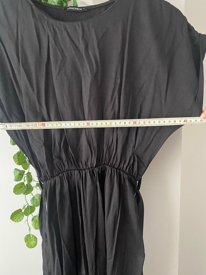 Siyah Keten Salaş Uzun Elbise - Görsel 4