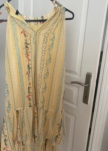 Sarı Fırfırlı Mini Bohem Elbise - Görsel 2