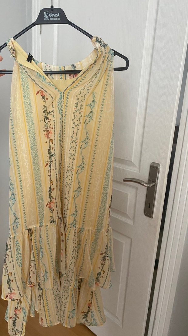 Sarı Fırfırlı Mini Bohem Elbise - Görsel 2