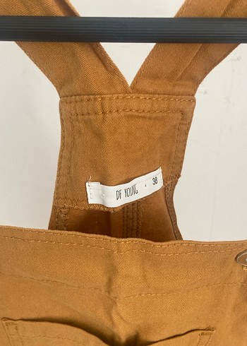 Kadın Kahverengi Keten Askılı Midi Salopet - Görsel 2