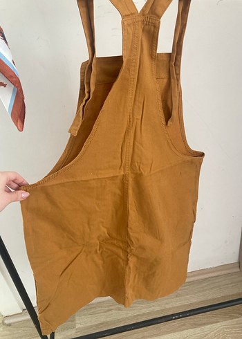 Kadın Kahverengi Keten Askılı Midi Salopet - Görsel 4