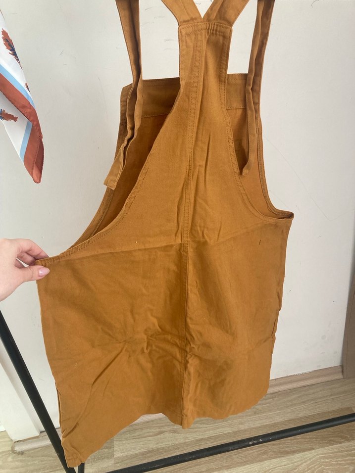 Kadın Kahverengi Keten Askılı Midi Salopet - Görsel 4