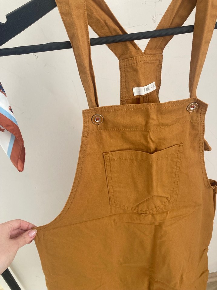 Kadın Kahverengi Keten Askılı Midi Salopet - Görsel 3