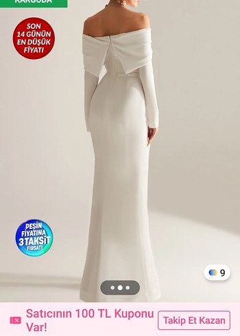 Beyaz Uzun Kollu Drapeli Uzun Abiye Elbise - Görsel 2