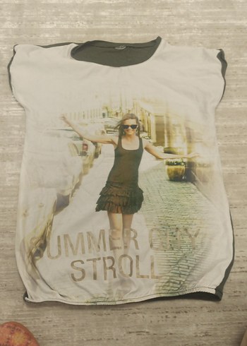 Gri Kız Baskılı Kısa Kollu Tişört - Görsel 3