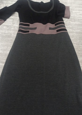 Gri Uzun Hamile Elbisesi Kemer Detaylı - Görsel 3