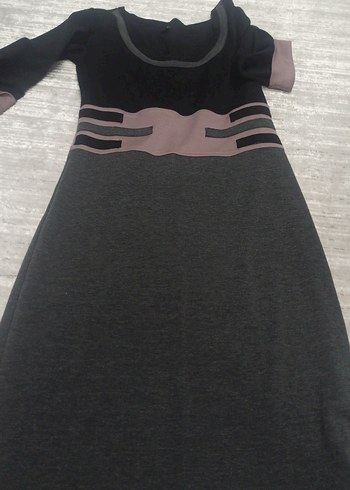 Gri Uzun Hamile Elbisesi Kemer Detaylı - Görsel 2