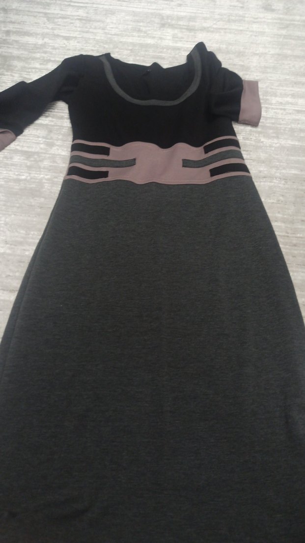 Gri Uzun Hamile Elbisesi Kemer Detaylı - Görsel 3