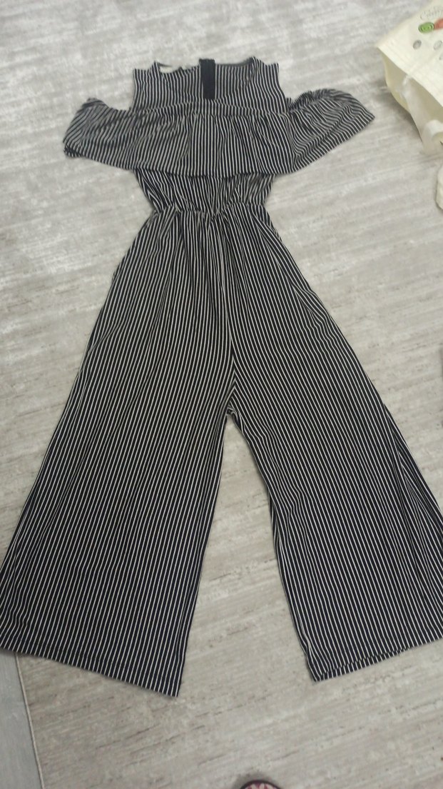 Kadın Gri Çizgili Uzun Tulum - Görsel 4