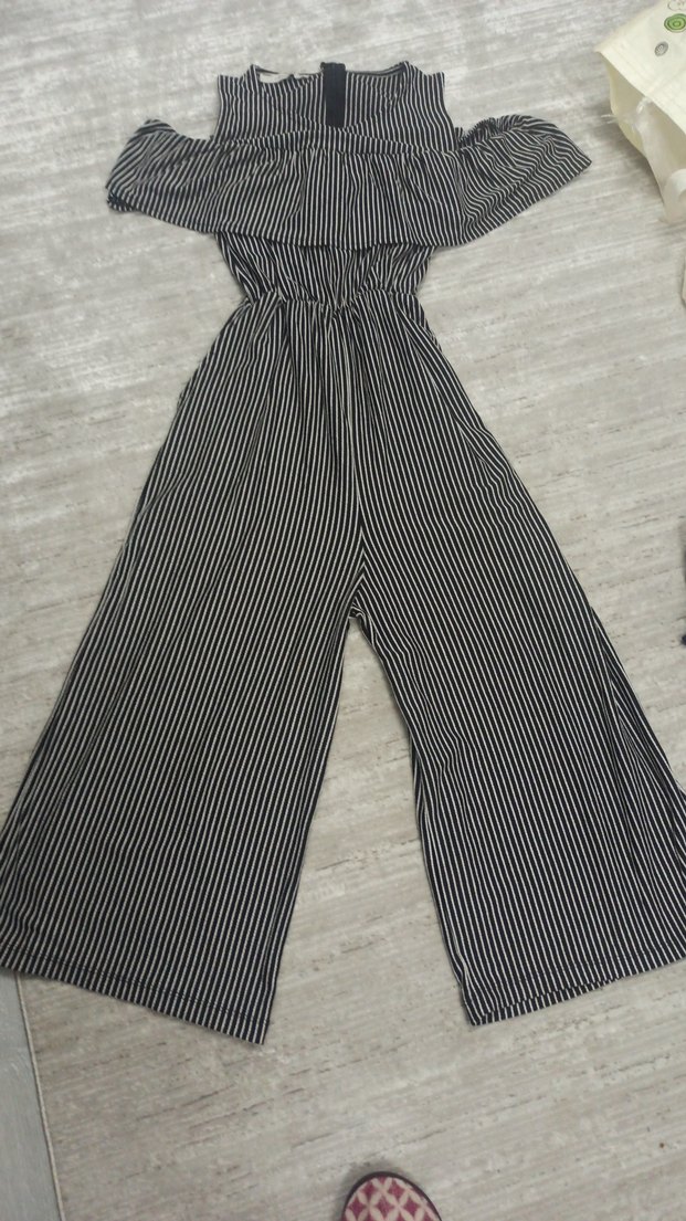 Kadın Gri Çizgili Uzun Tulum - Görsel 2