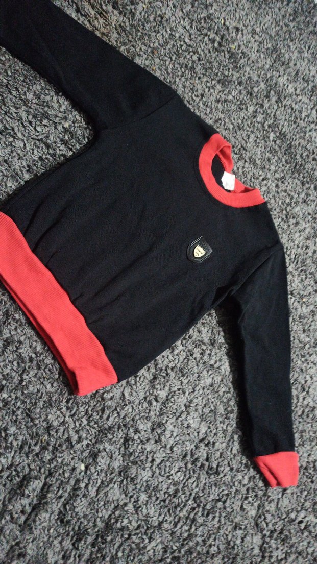 Siyah Kırmızı Yaka Detaylı Erkek Sweatshirt - Görsel 2