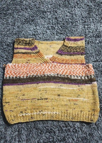 Çok Renkli Bohem Örgü Kolsuz Süveter - Görsel 3