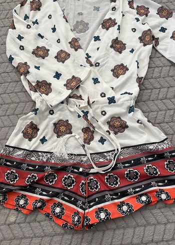 Bohem Çok Renkli Kısa Kadın Tulum - Görsel 3