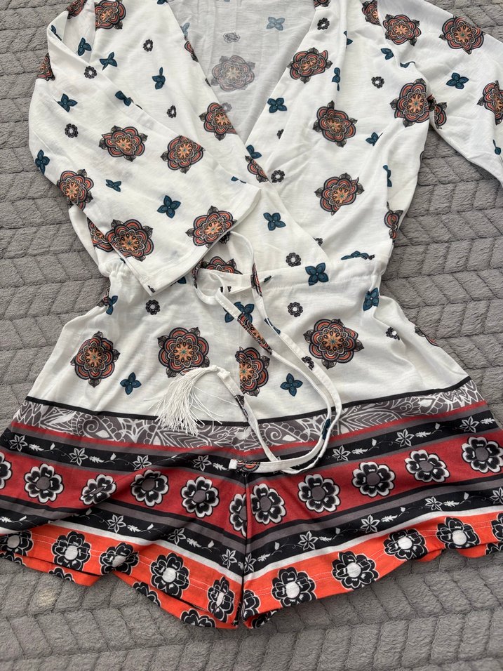 Bohem Çok Renkli Kısa Kadın Tulum - Görsel 3