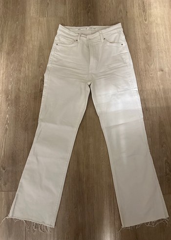 Mango Ekru Yuksek Bel Denim Jean