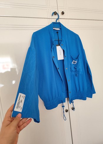 Düğmeli Mavi Kadın Mini Gömlek - Görsel 2