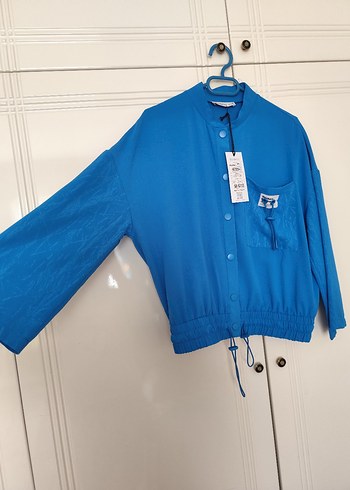 Düğmeli Mavi Kadın Mini Gömlek - Görsel 5