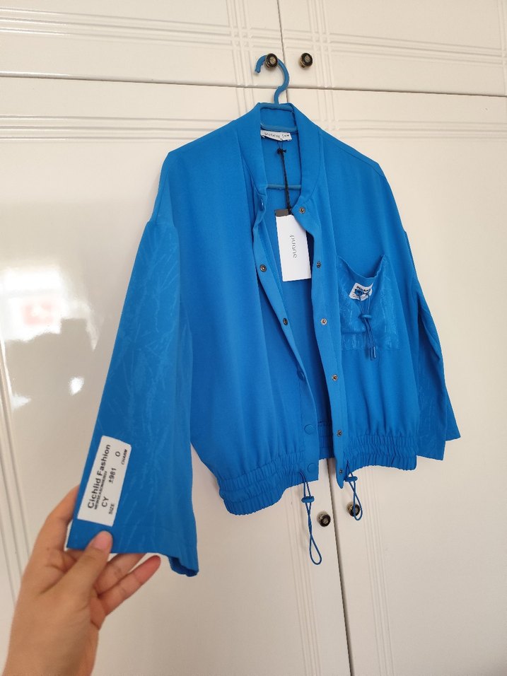 Düğmeli Mavi Kadın Mini Gömlek - Görsel 2