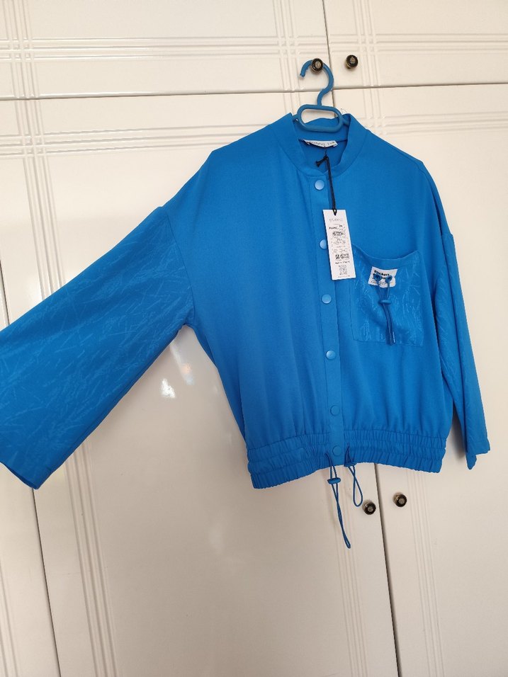 Düğmeli Mavi Kadın Mini Gömlek - Görsel 5