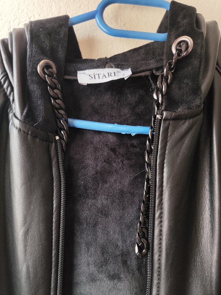 Siyah Deri Kemerli Uzun Kadın Ceket - Görsel 2