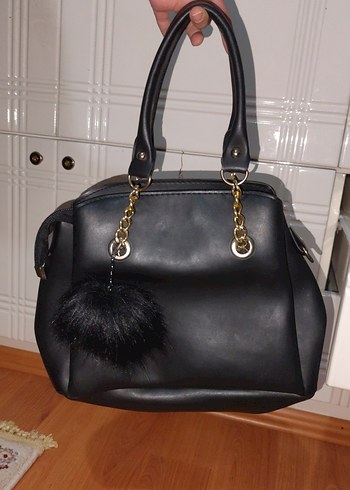 Siyah Deri Kürklü Kadın Omuz Çantası - Görsel 2