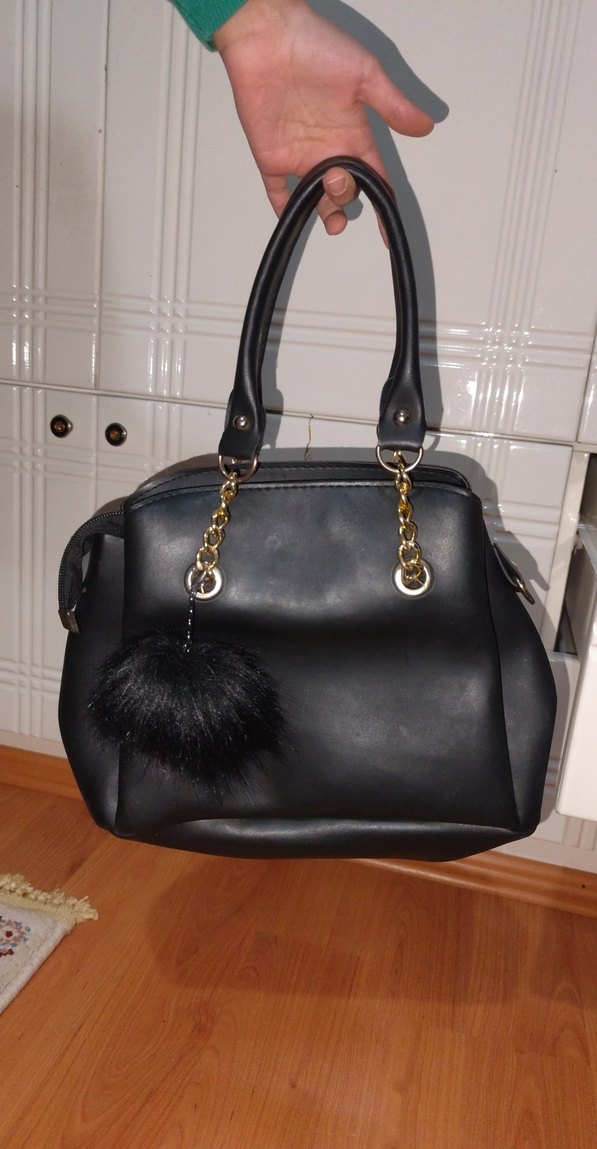 Siyah Deri Kürklü Kadın Omuz Çantası - Görsel 2