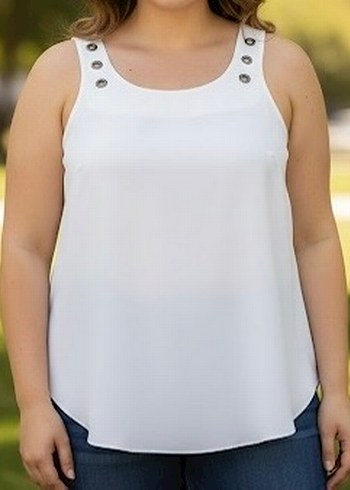 ADL Düğmeli Beyaz Kolsuz Kadın Bluz - Görsel 2