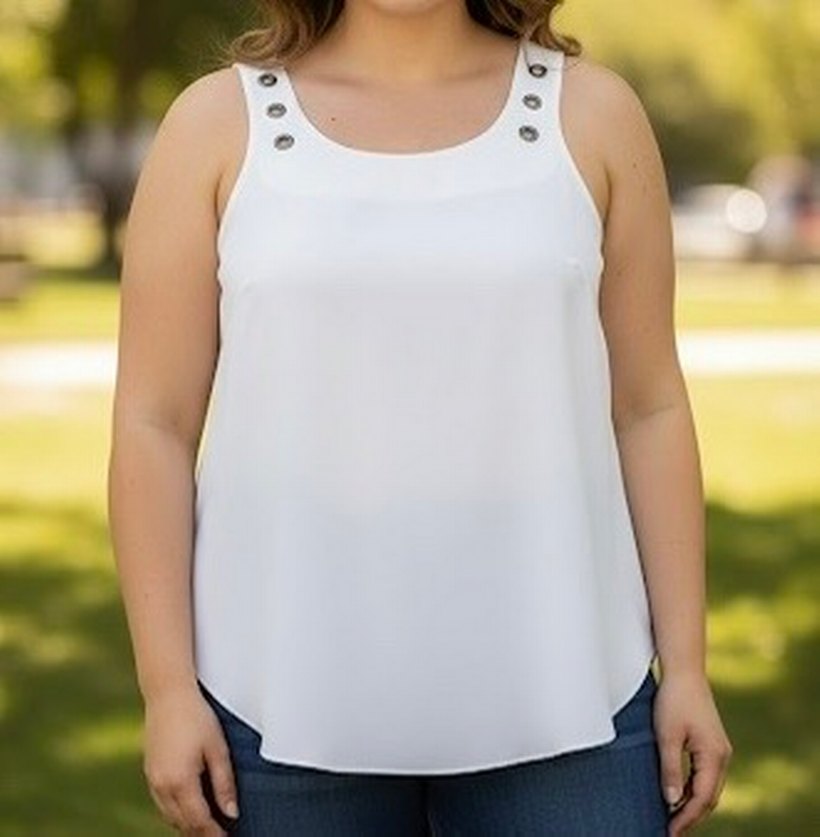 ADL Düğmeli Beyaz Kolsuz Kadın Bluz - Görsel 2