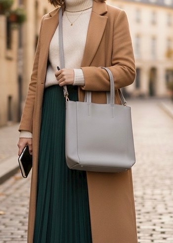 Açık Gri Günlük Tote Çanta | El & Omuz Askılı - Görsel 3