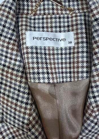 Düğmeli Ekoseli Bej Kadın Blazer Ceket - Görsel 4