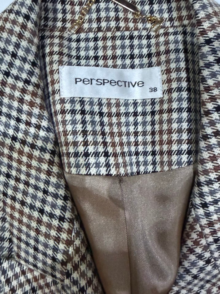 Düğmeli Ekoseli Bej Kadın Blazer Ceket - Görsel 4