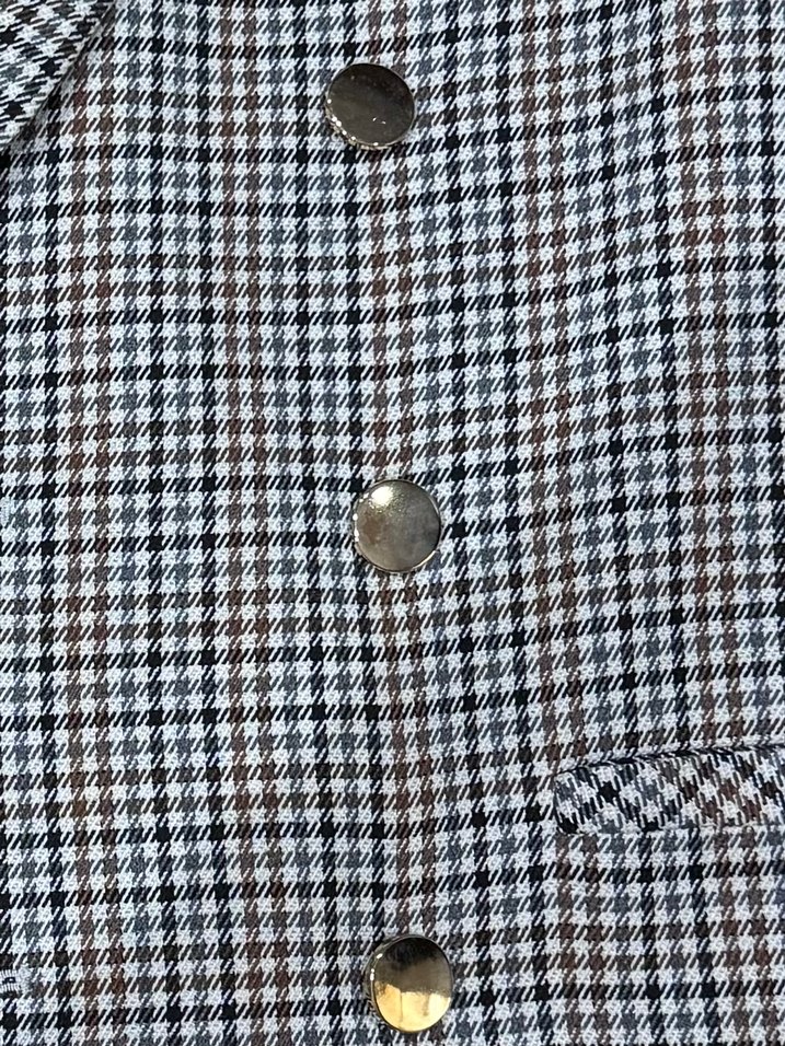 Düğmeli Ekoseli Bej Kadın Blazer Ceket - Görsel 3