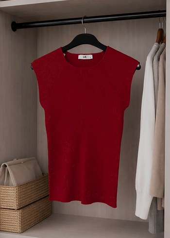 ADL Kırmızı Triko Kolsuz Bluz  XL - Görsel 2