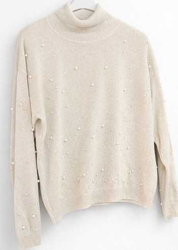 ADL İnci Detaylı Boğazlı Triko Kazak  Hiç Giyilmedi - Görsel 5