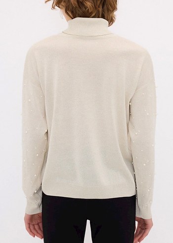 ADL İnci Detaylı Boğazlı Triko Kazak  Hiç Giyilmedi - Görsel 4