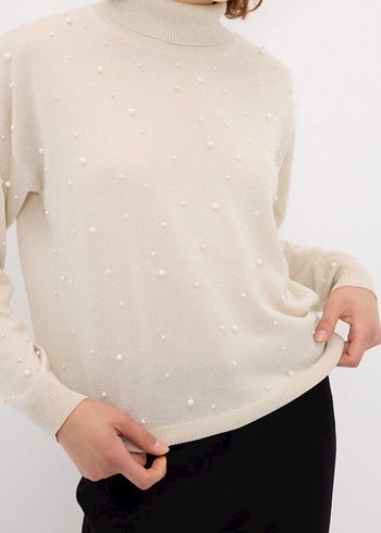 ADL İnci Detaylı Boğazlı Triko Kazak  Hiç Giyilmedi - Görsel 3