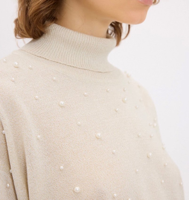 ADL İnci Detaylı Boğazlı Triko Kazak  Hiç Giyilmedi - Görsel 2