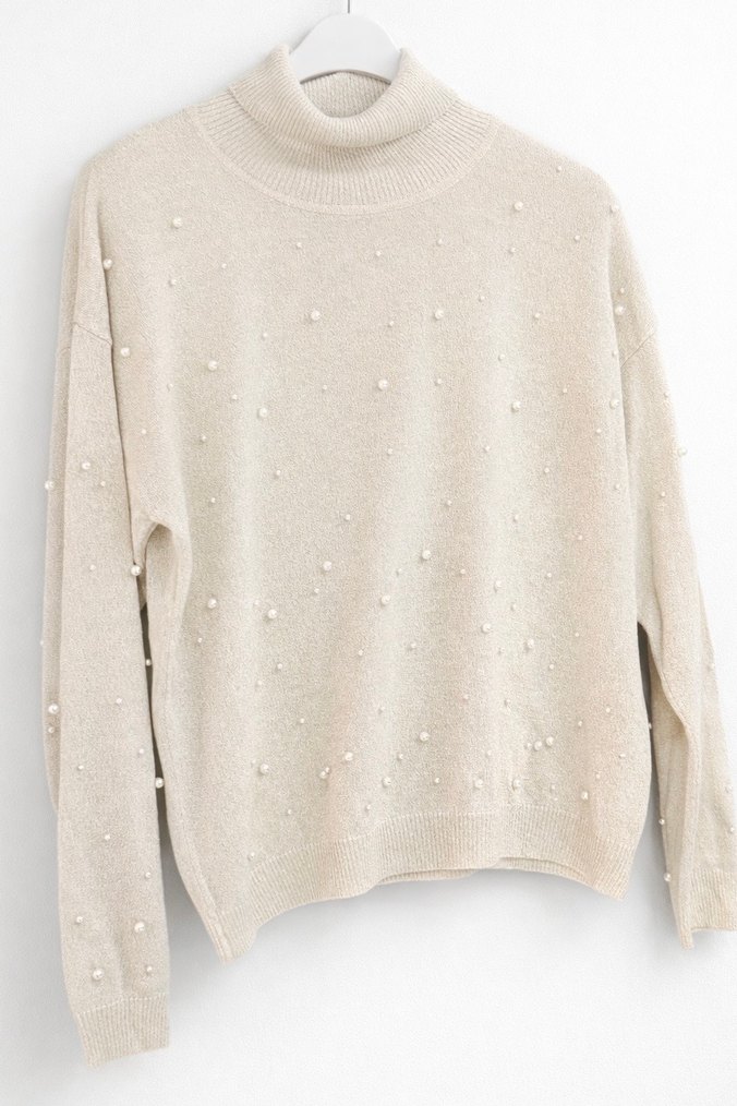 ADL İnci Detaylı Boğazlı Triko Kazak  Hiç Giyilmedi - Görsel 5