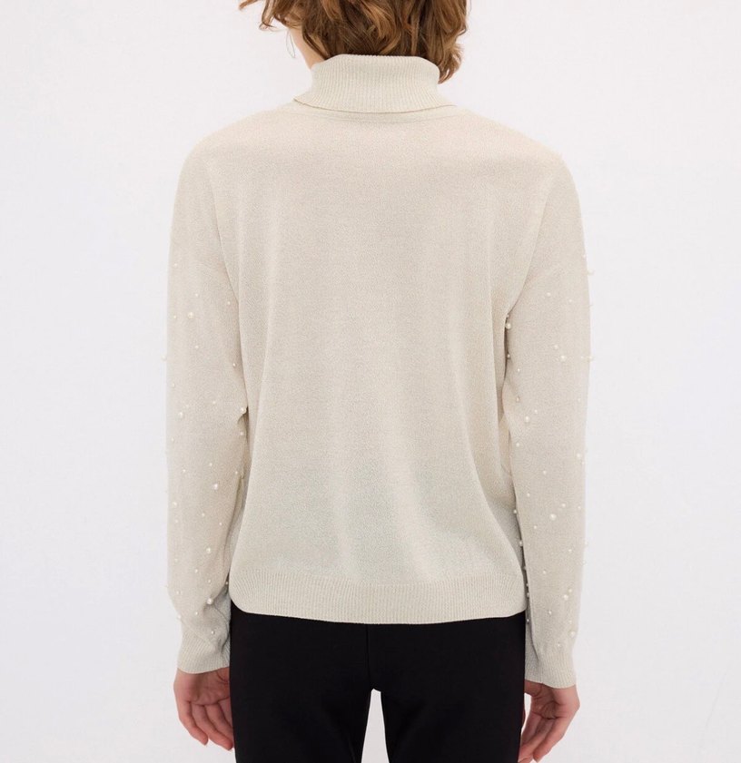 ADL İnci Detaylı Boğazlı Triko Kazak  Hiç Giyilmedi - Görsel 4