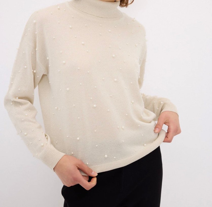 ADL İnci Detaylı Boğazlı Triko Kazak  Hiç Giyilmedi - Görsel 3