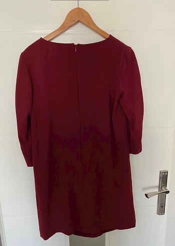 Bordo V Yakalı Düğmeli Midi Elbise - Görsel 3