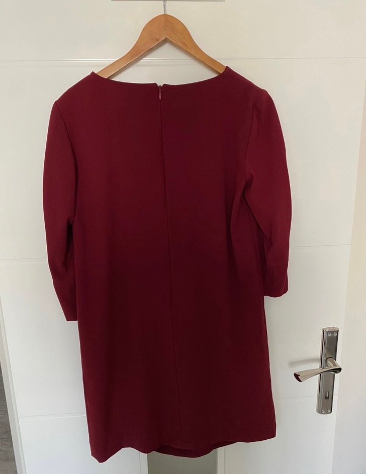 Bordo V Yakalı Düğmeli Midi Elbise - Görsel 3