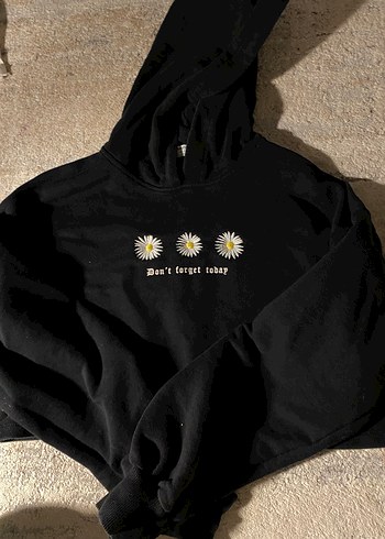 Siyah Kapüşonlu Baskılı Kadın Sweatshirt - Görsel 2