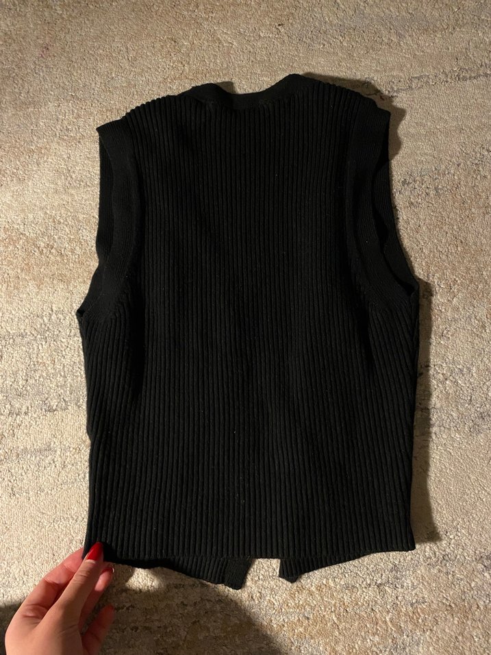 Siyah Örgü Yün Kadın Yelek - Görsel 4