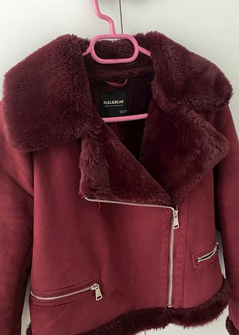 Pull&Bear Bordo Süet Kürk Detaylı Kadın Ceket - Görsel 2