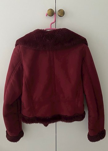 Pull&Bear Bordo Süet Kürk Detaylı Kadın Ceket - Görsel 5
