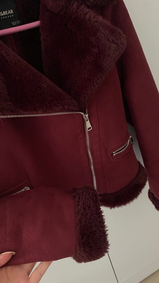 Pull&Bear Bordo Süet Kürk Detaylı Kadın Ceket - Görsel 3